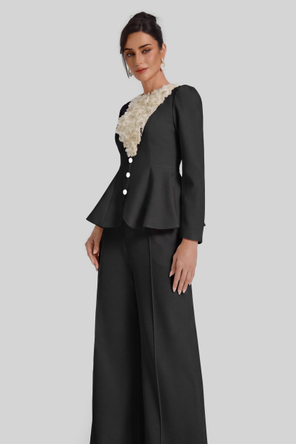 3D Flower Beaded Top & High Waist Pants Set