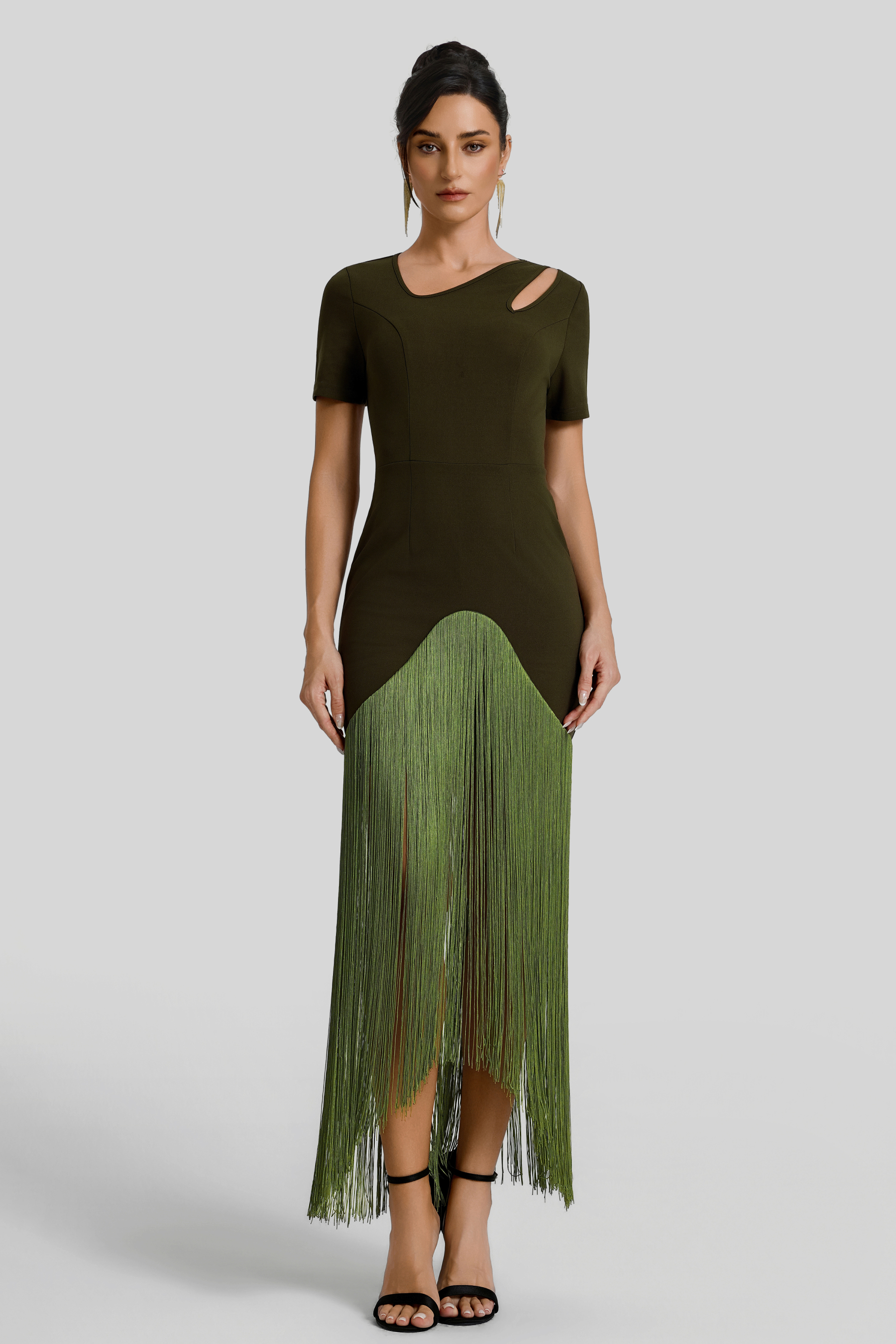 Solid Tassel Cut-Out Midi Dress