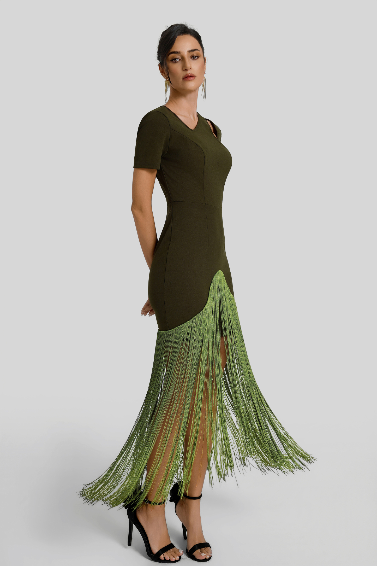 Solid Tassel Cut-Out Midi Dress