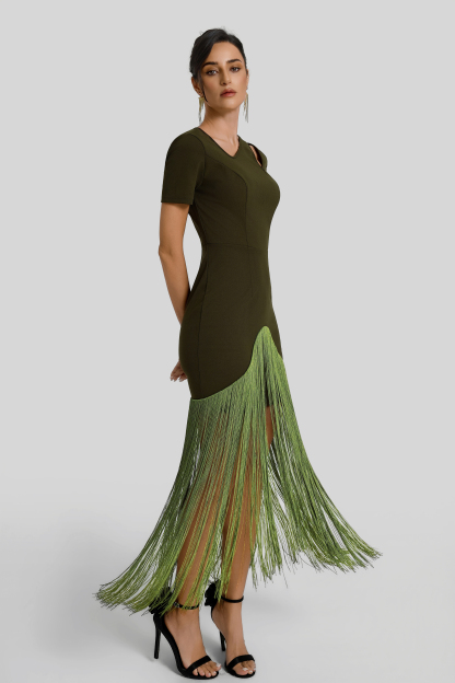 Solid Tassel Cut-Out Midi Dress