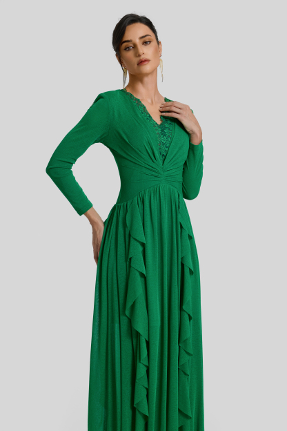 Ruffle Lace Splicing Gathering Midi Dress