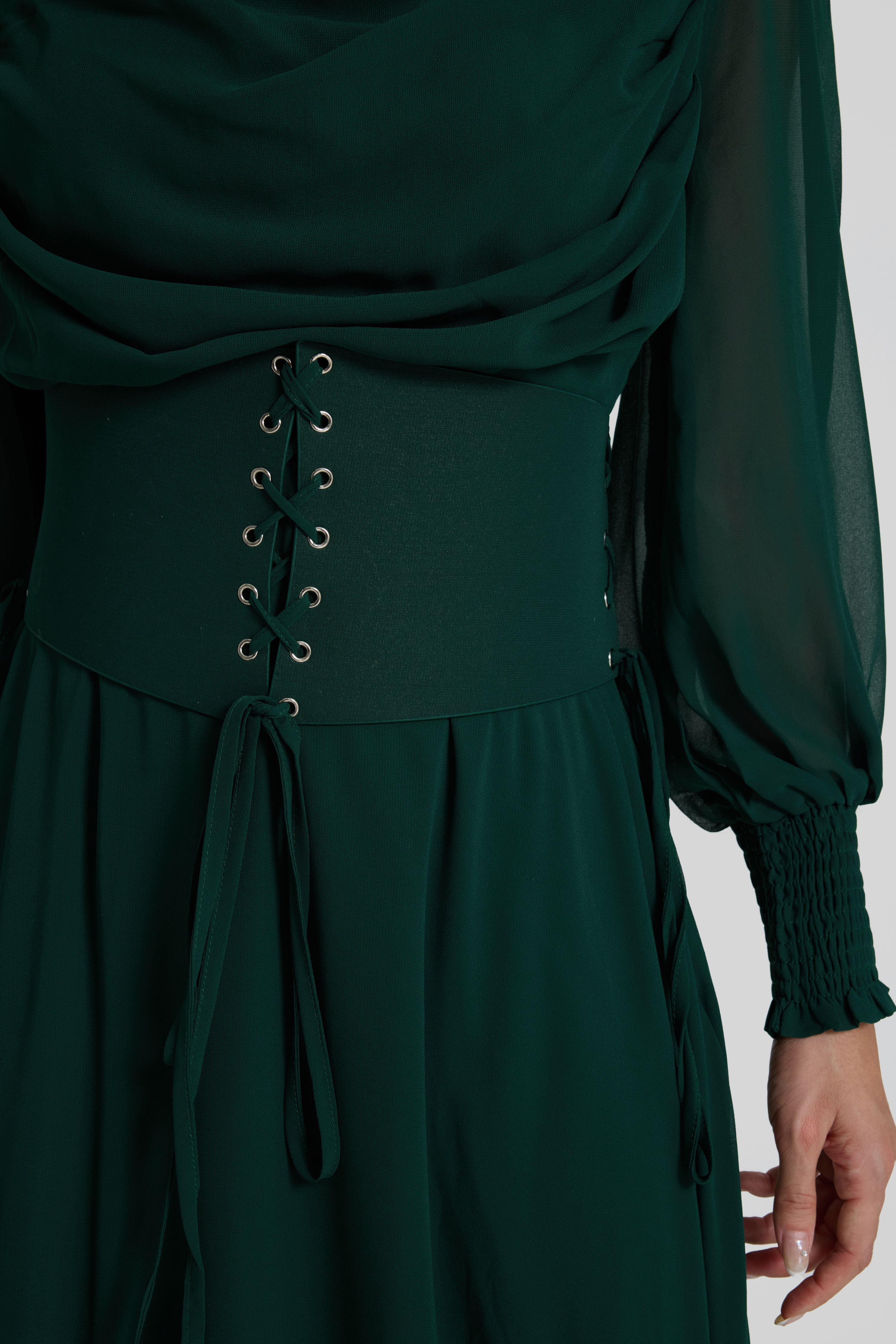 Square Collar Lantern Sleeve Maxi Dress With Corset