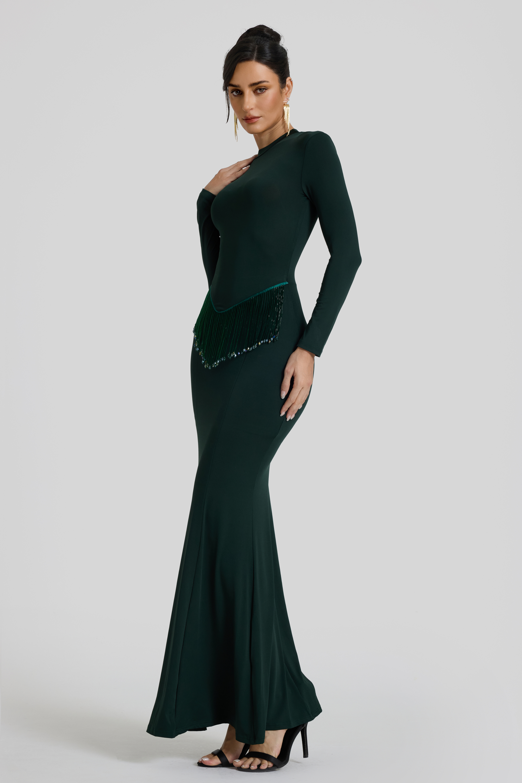 Solid Beaded Round Neck Maxi Dress