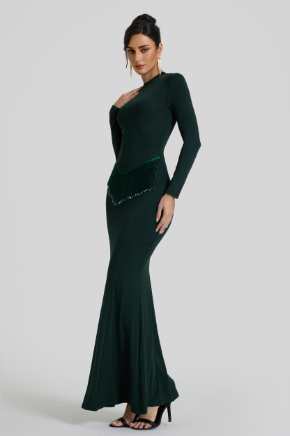 Solid Beaded Round Neck Maxi Dress