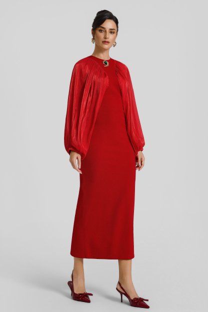 Chiffon Splicing Lantern Sleeves Midi Dress