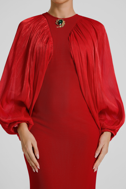 Chiffon Splicing Lantern Sleeves Midi Dress