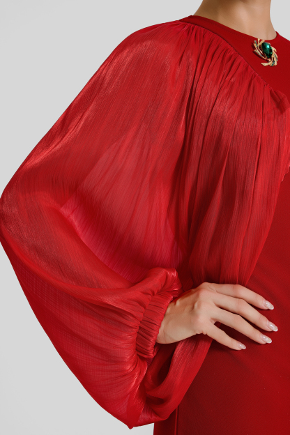 Chiffon Splicing Lantern Sleeves Midi Dress