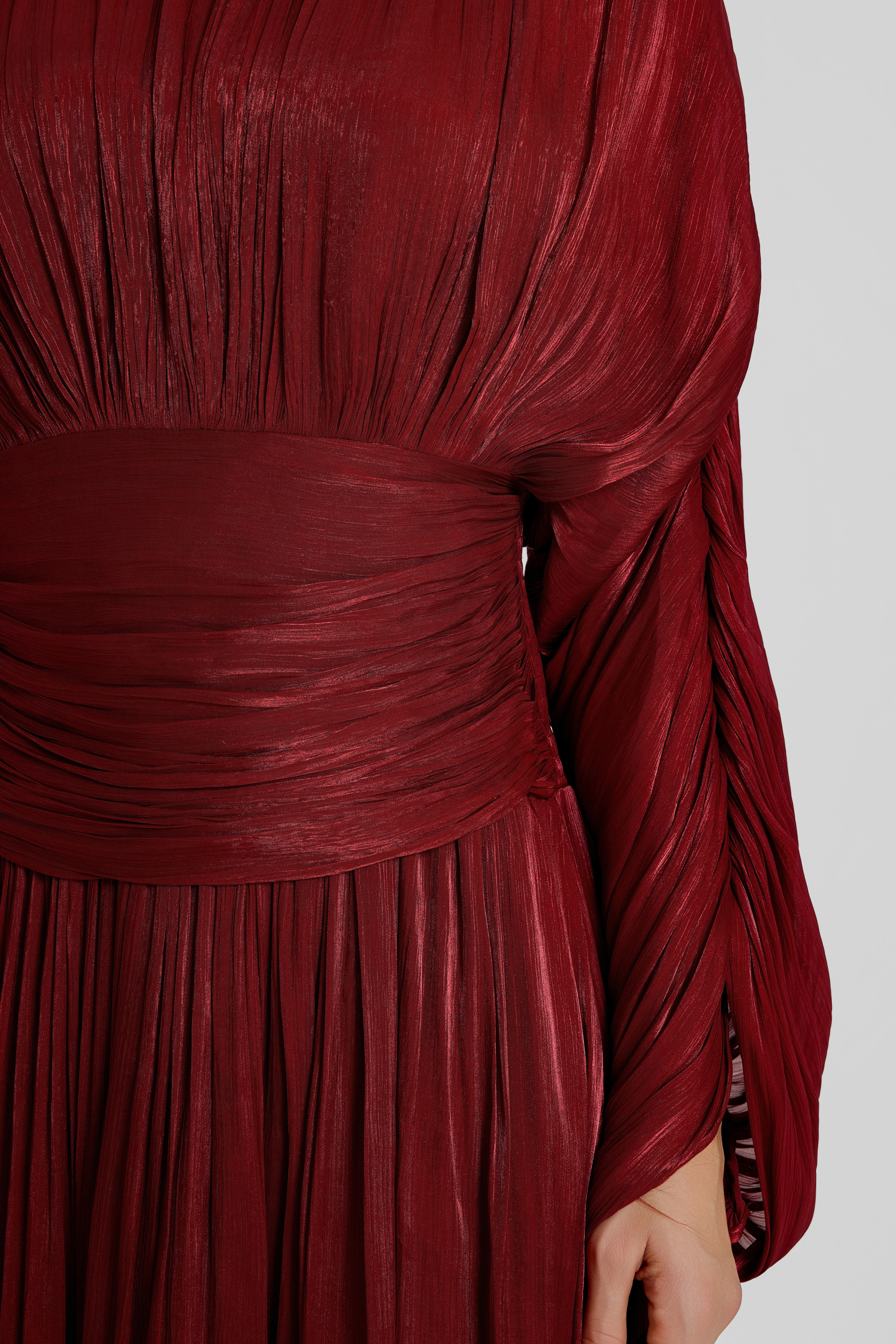 Pleated Batwing Sleeve Round Neck Midi Dress