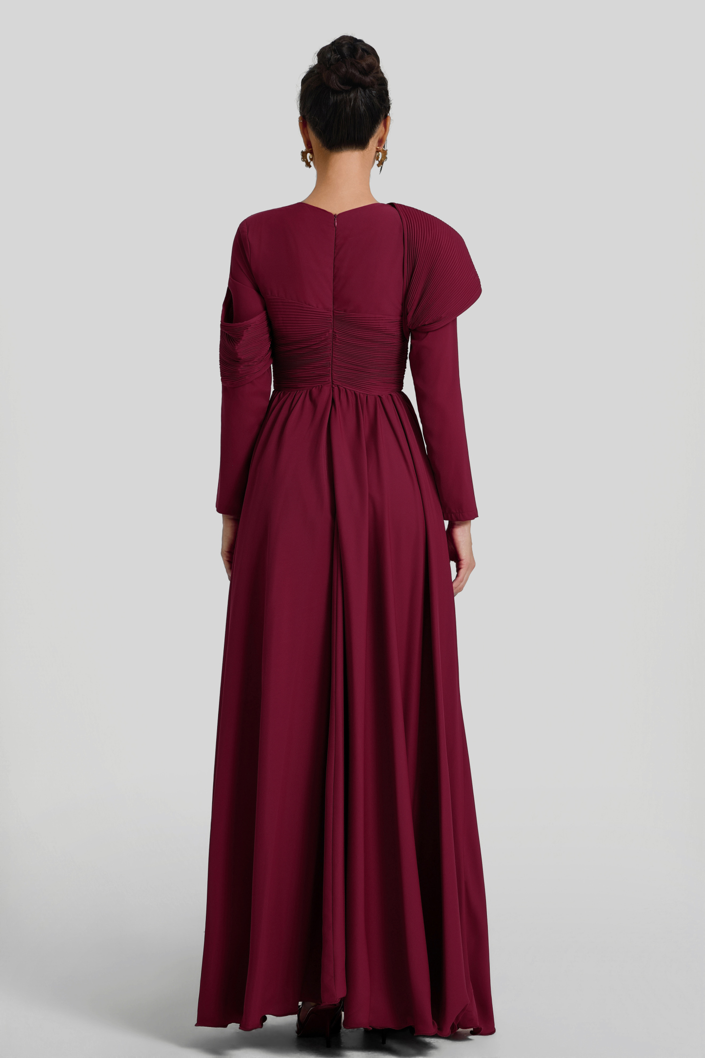 Solid Ruched 3D Flower Maxi Dress