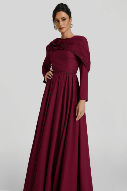 Solid Ruched 3D Flower Maxi Dress