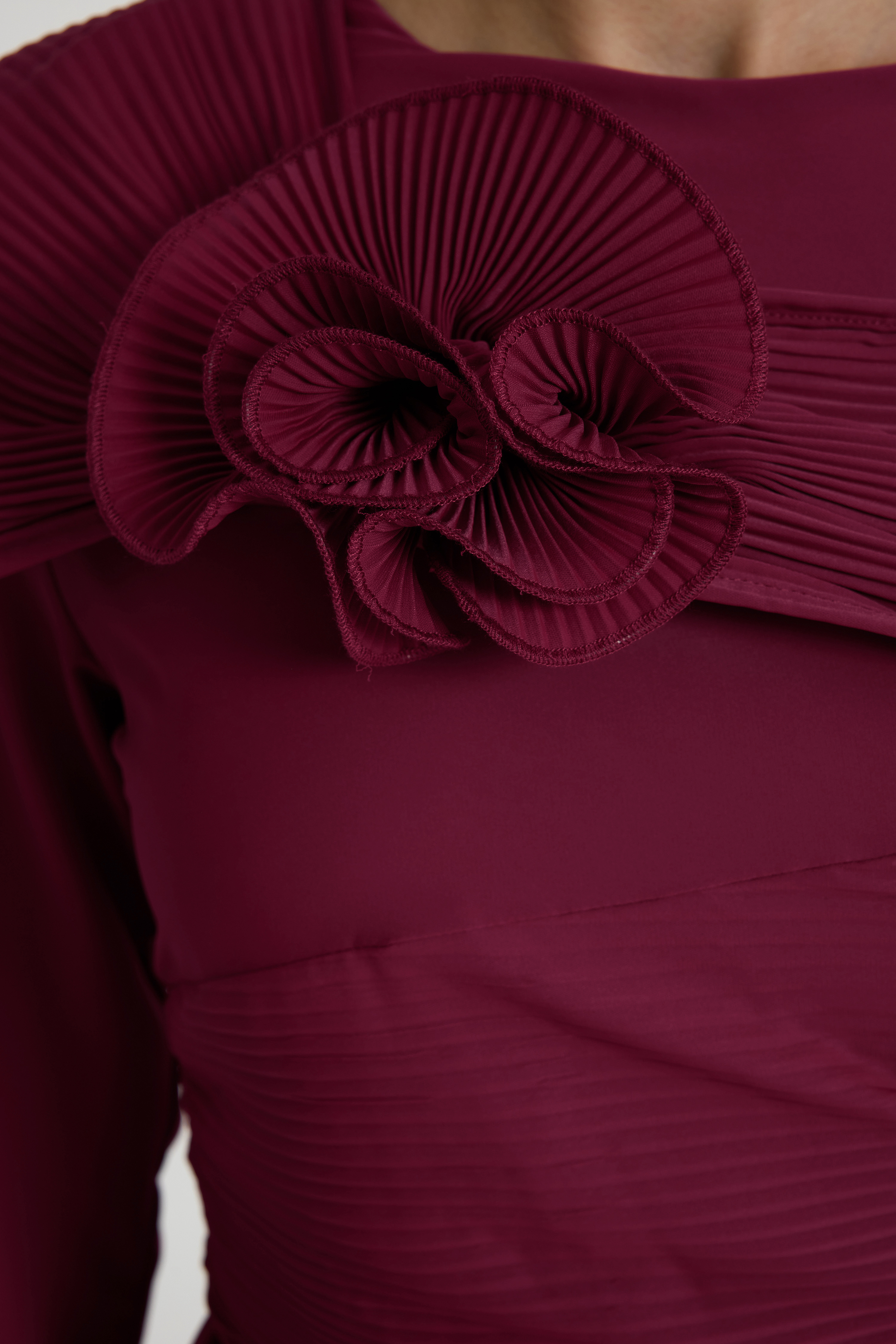 Solid Ruched 3D Flower Maxi Dress