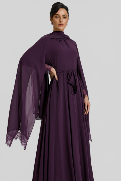 Lace Splicing Cape Sleeve Maxi Dress