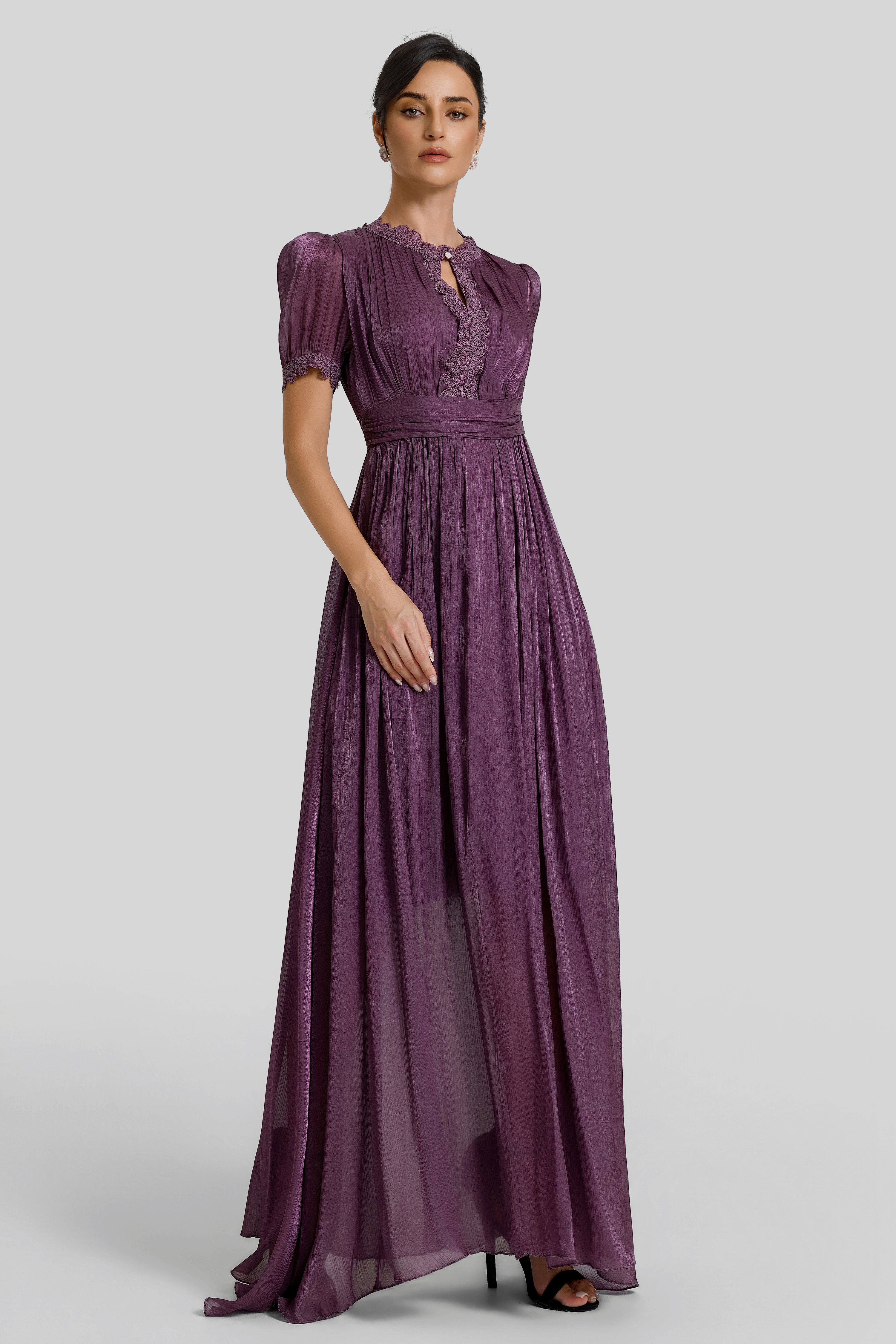 Lace Splicing Gathering Midi Dress