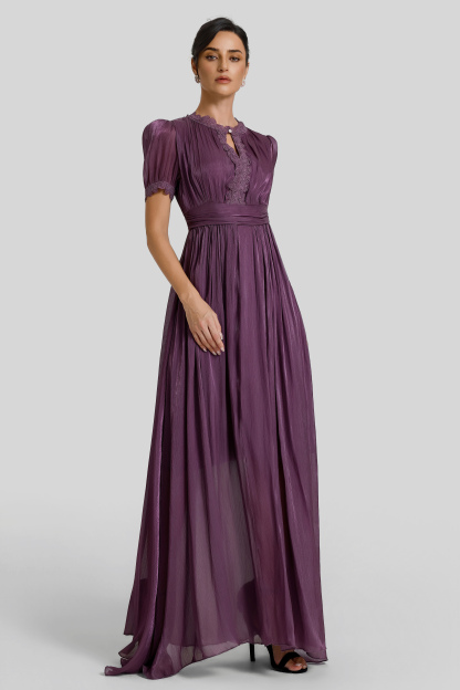 Lace Splicing Gathering Midi Dress