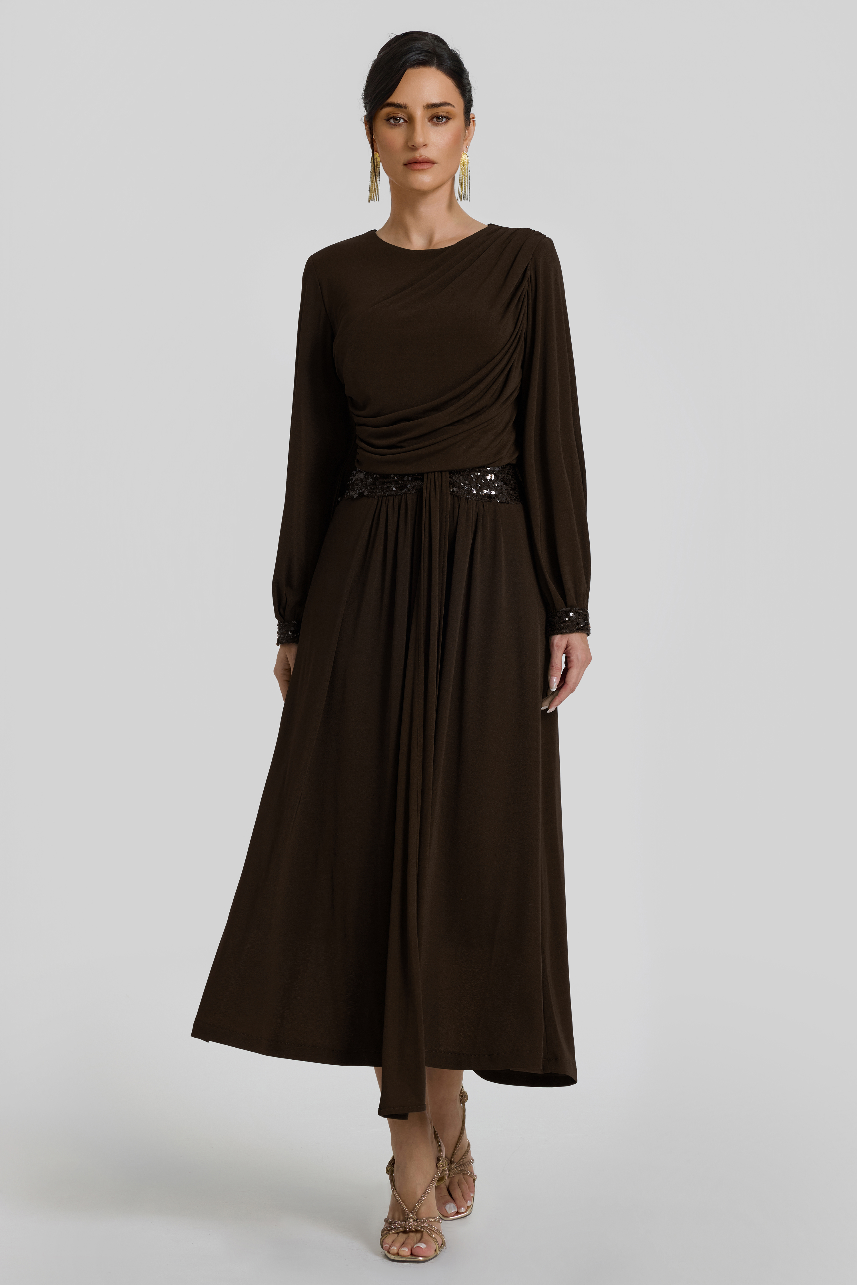 Gathering Glitter Top & Mid Waist Midi Skirt Set