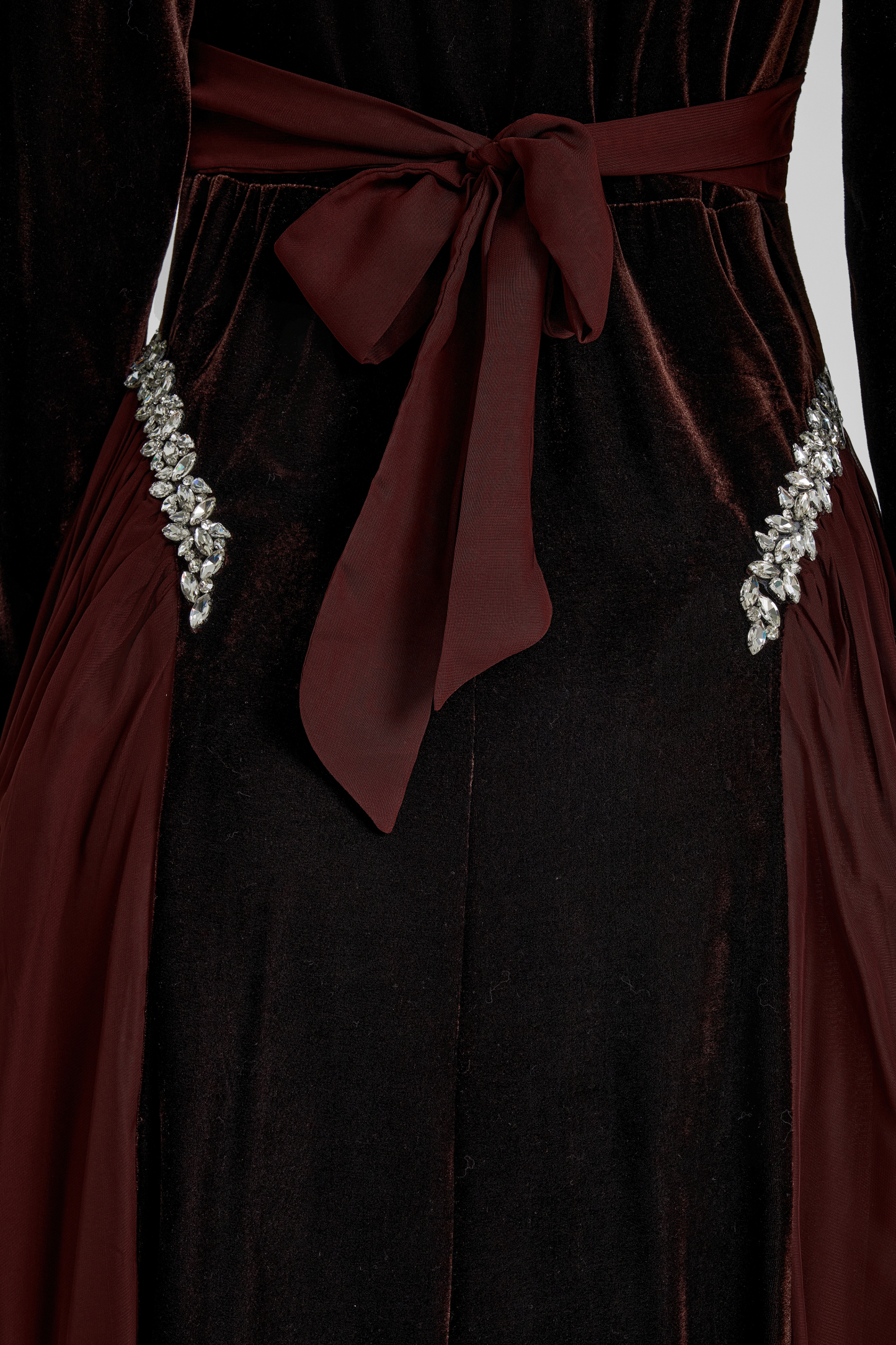 Contrast Color Velvet Rhinestone Rivets Maxi Dress