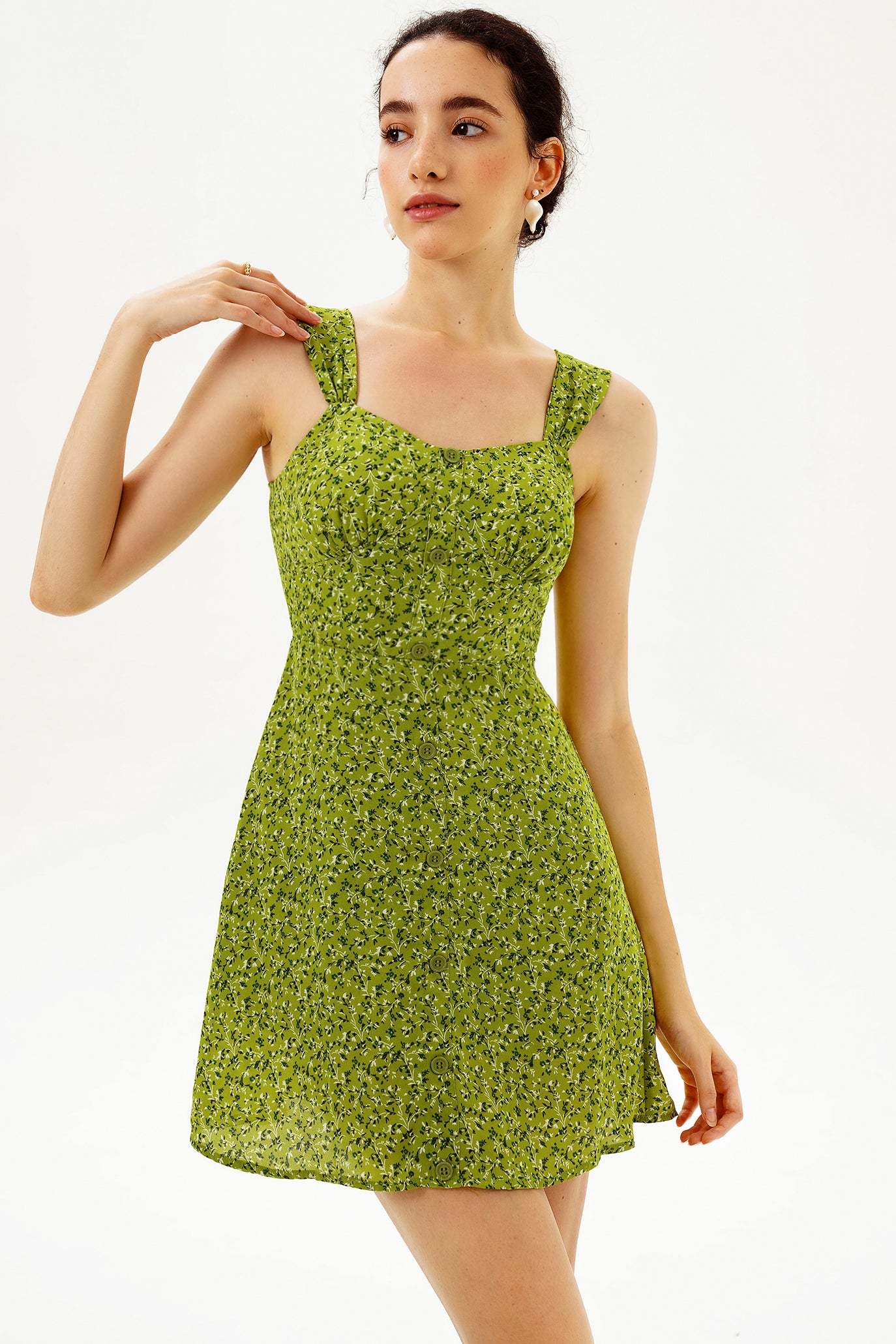 Floral Cami Lace Up Trim Mini Dress