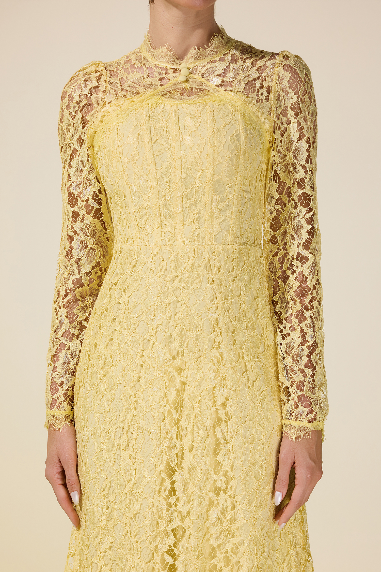 Lace Tie-Up Long Sleeve Maxi Dress