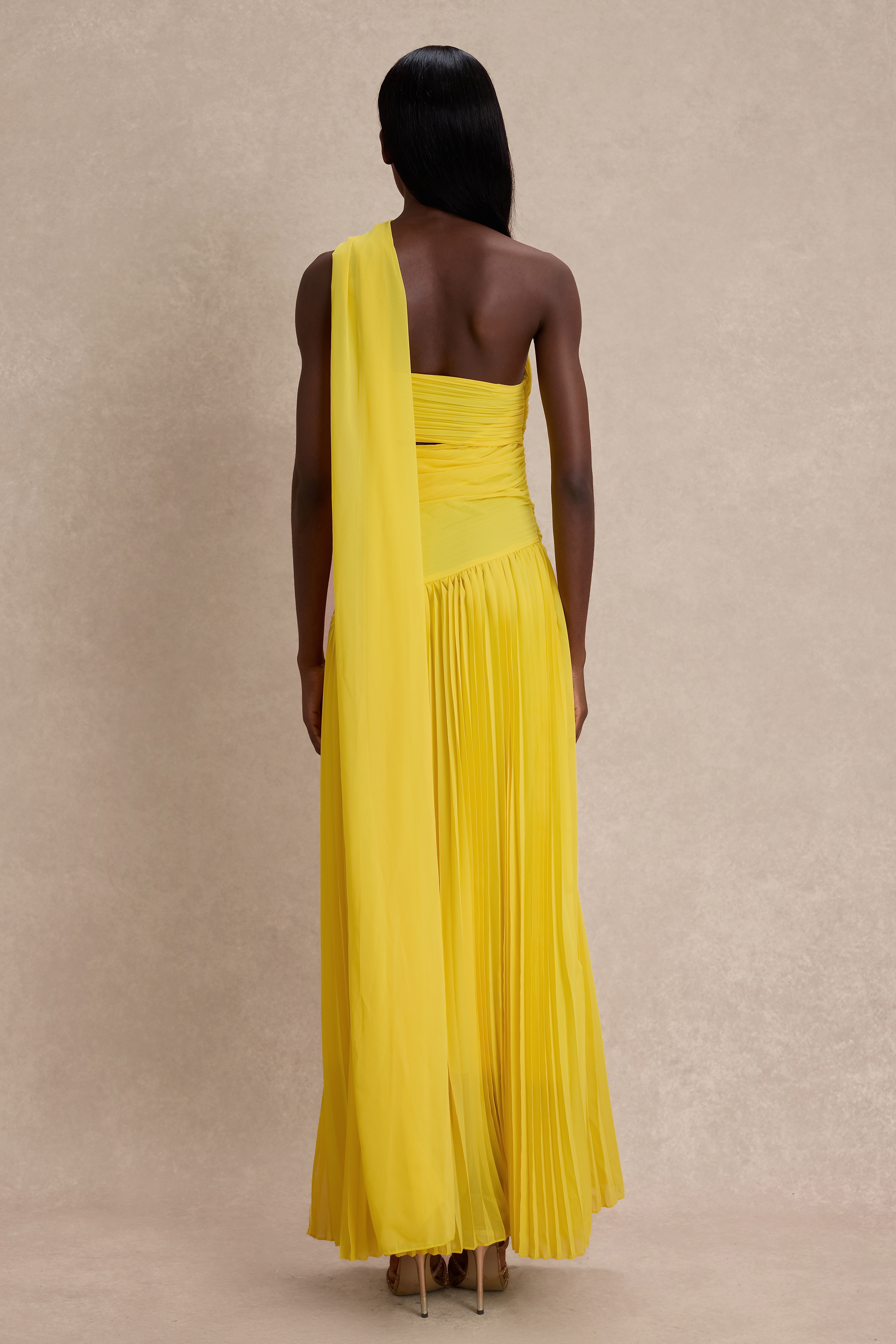Chiffon Pleated Slit Maxi Dress