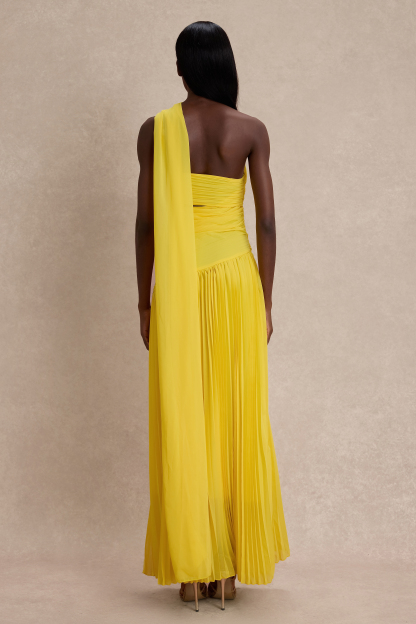 Chiffon Pleated Slit Maxi Dress