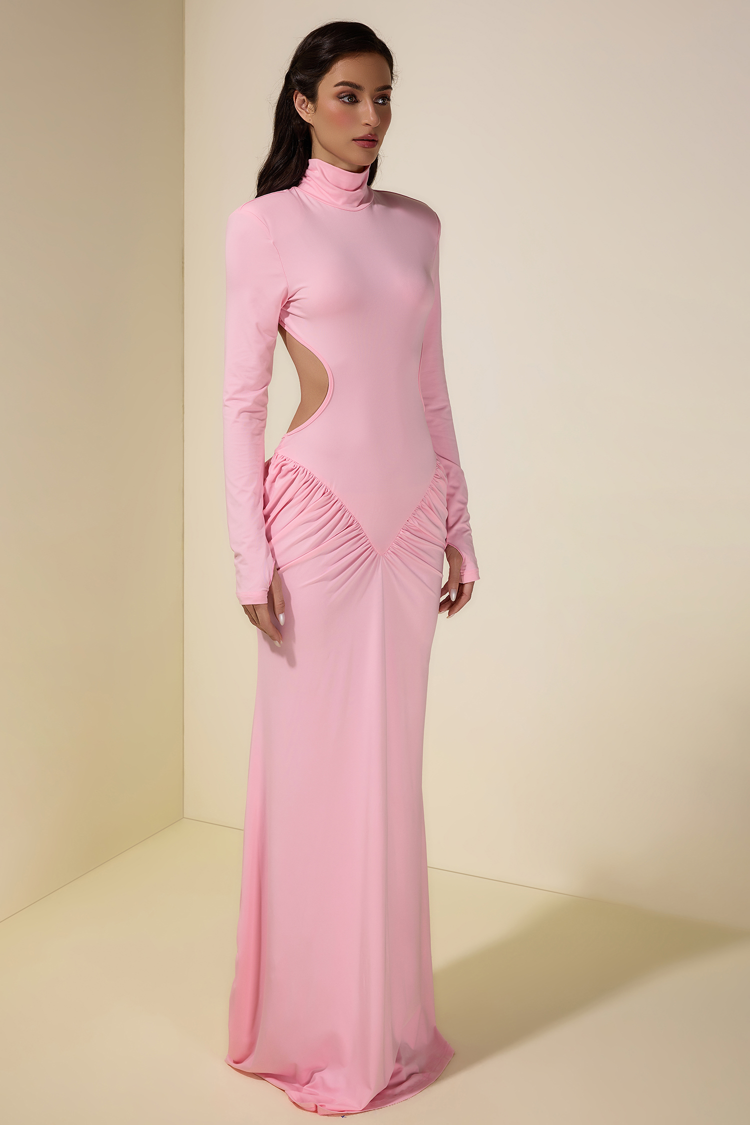 Solid Gathering Cut-Out Maxi Dress