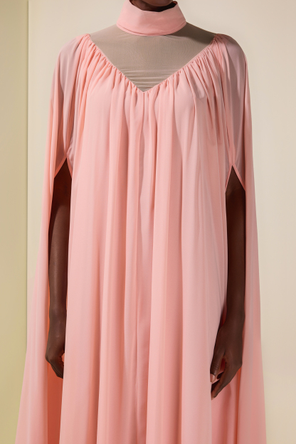 Chiffon Ruffle Cape Sleeve Maxi Dress