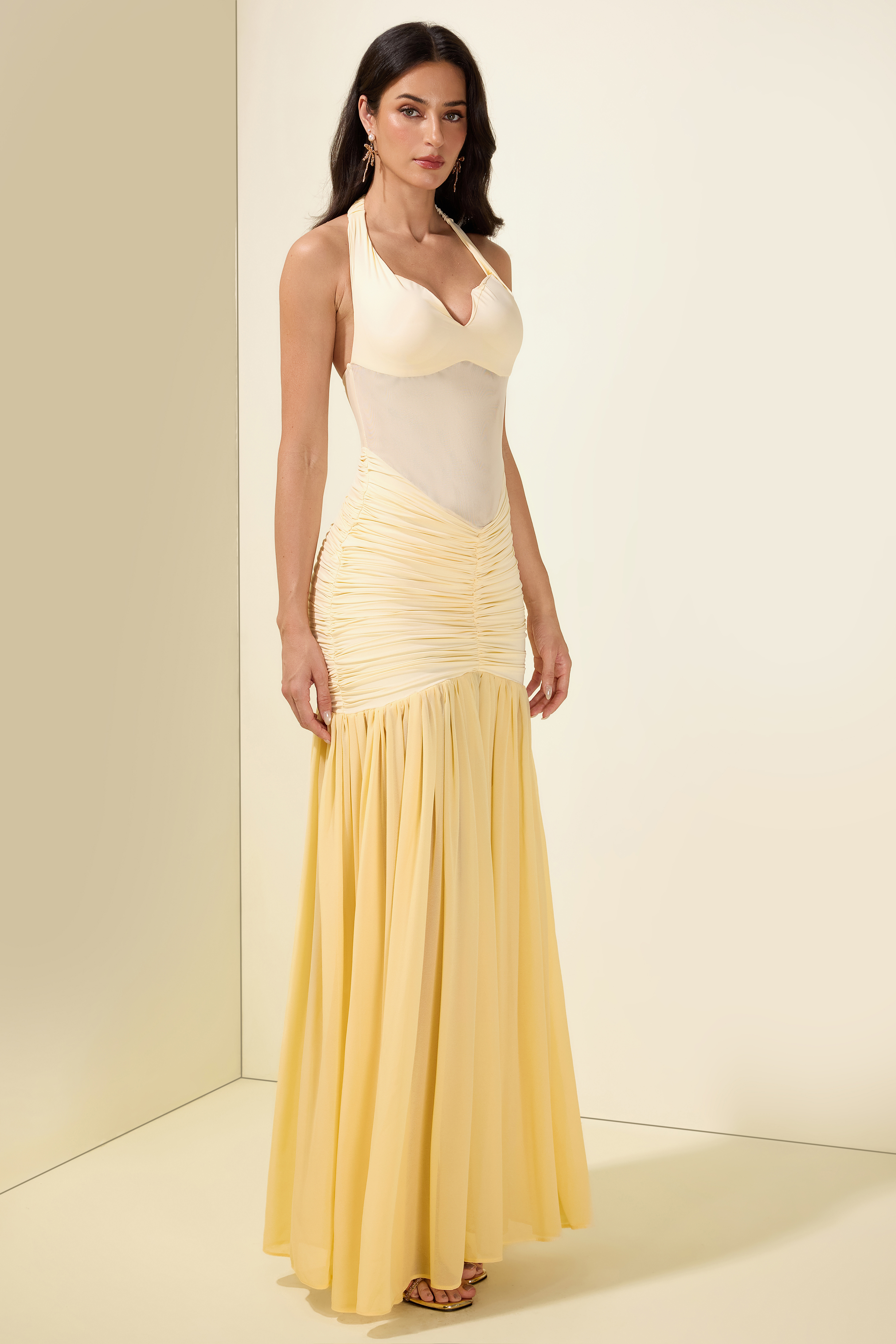 Chiffon Jersey Gathering Midi Dress
