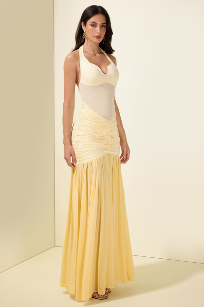 Chiffon Jersey Gathering Midi Dress