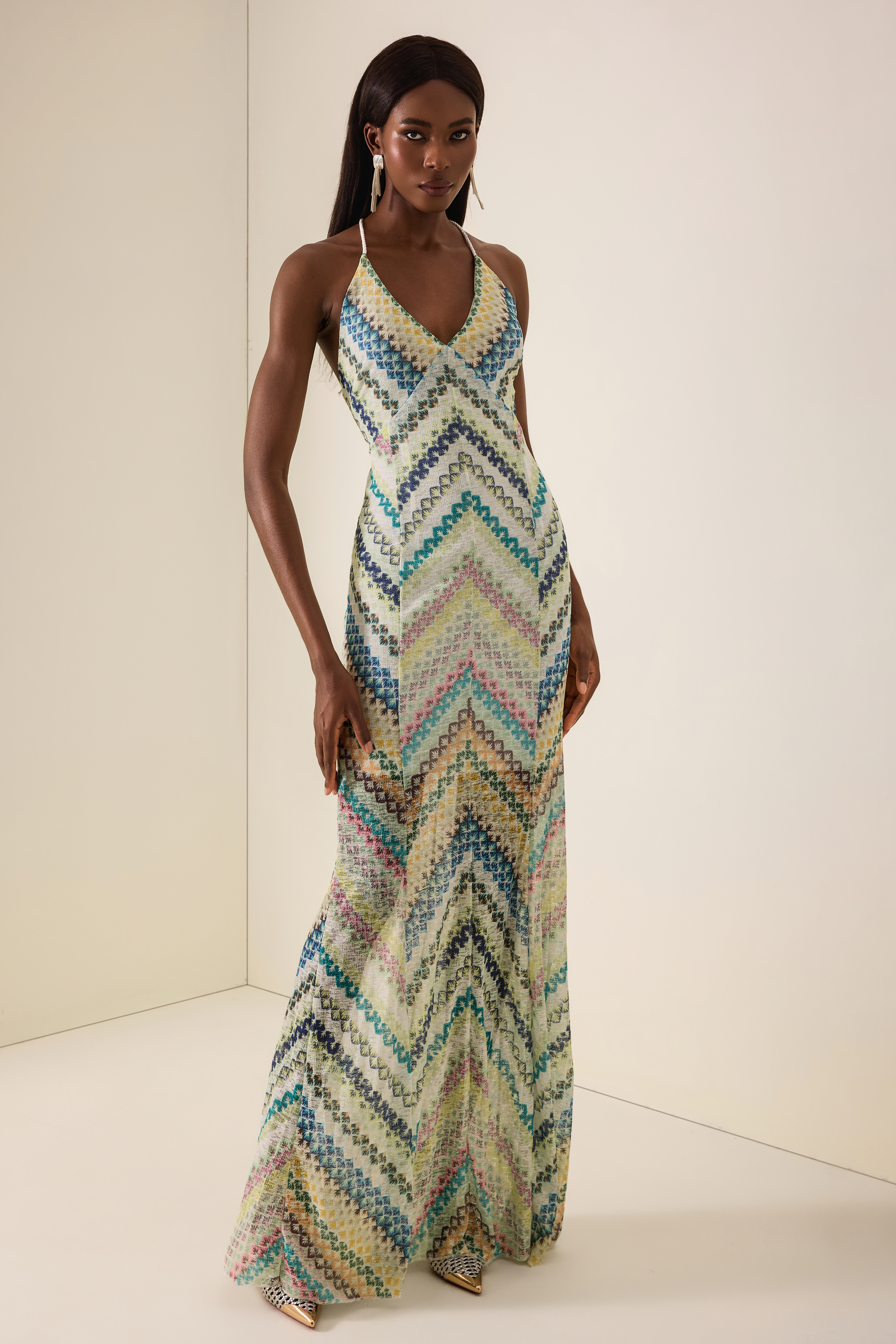 Crochet Stripe Backless Maxi Dress