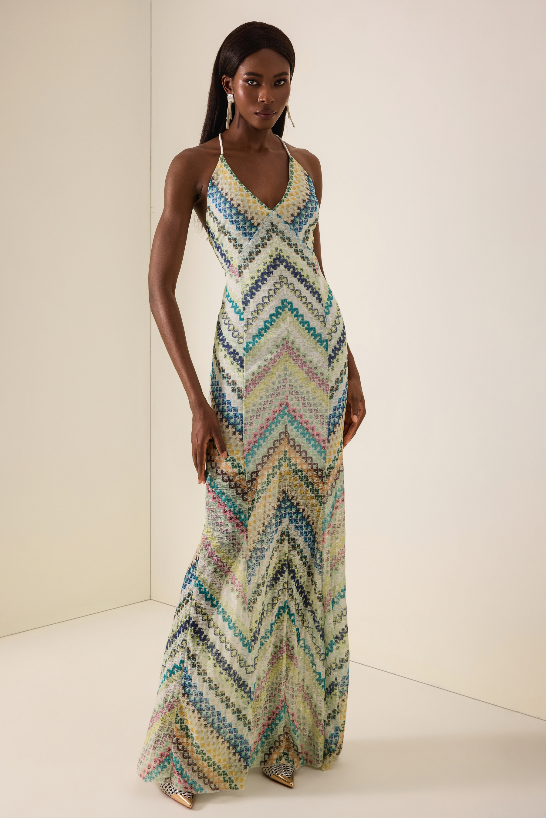 Crochet Stripe Backless Maxi Dress