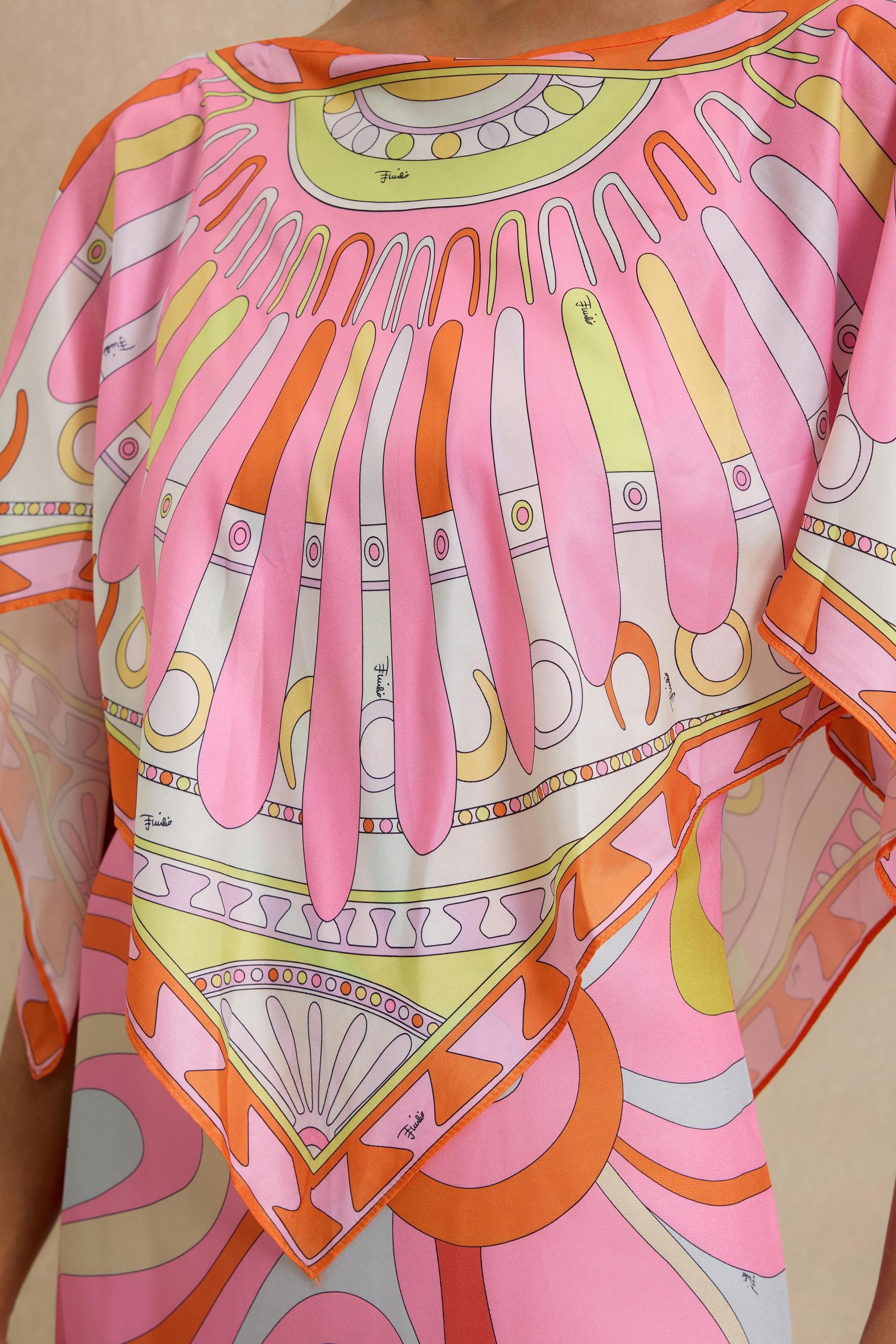 Abstract Print Slip Maxi Dress With Cape