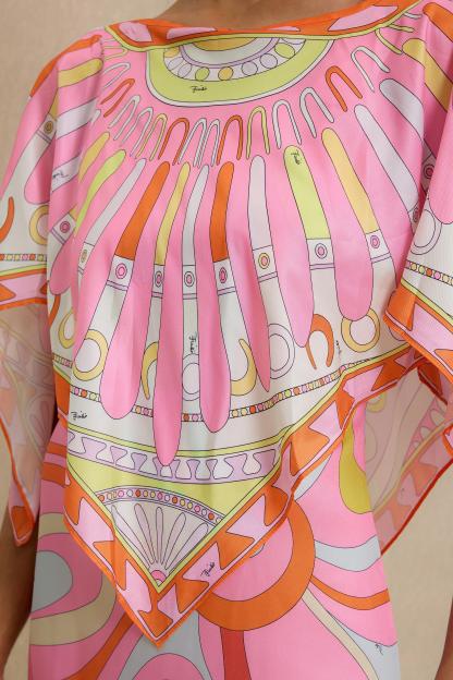 Abstract Print Slip Maxi Dress With Cape