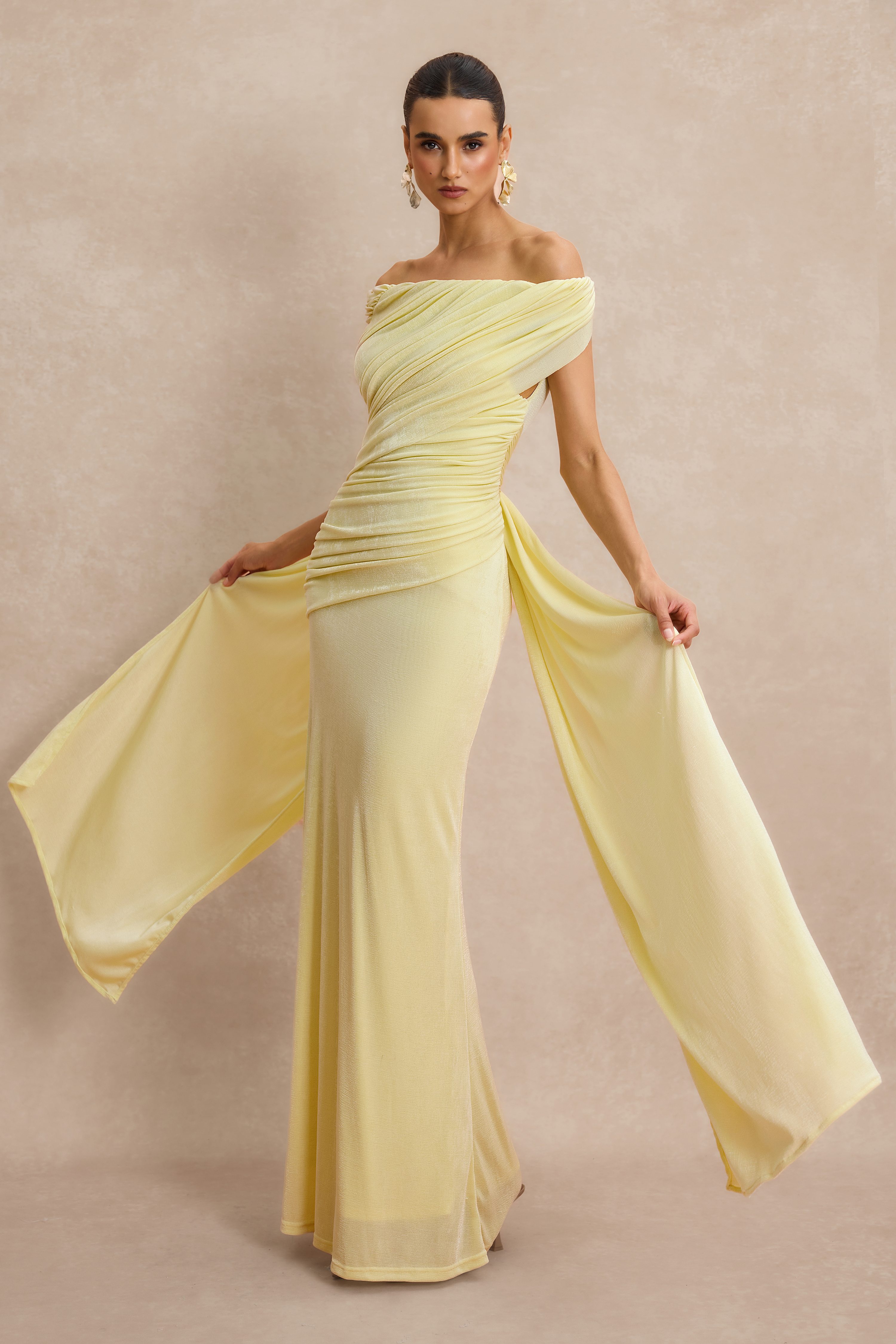 Off Shoulder Ruched Maxi Dress