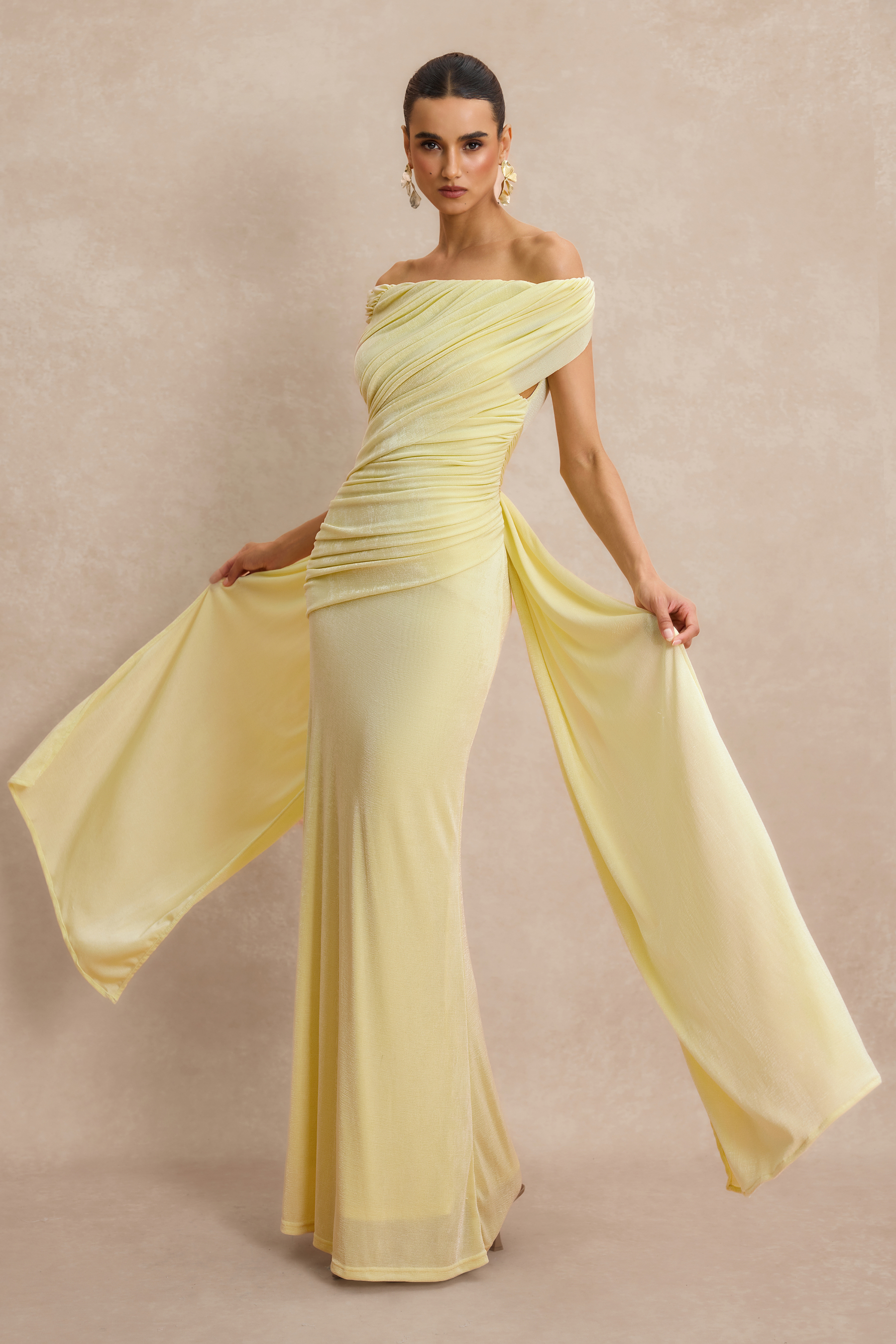 Off Shoulder Ruched Maxi Dress