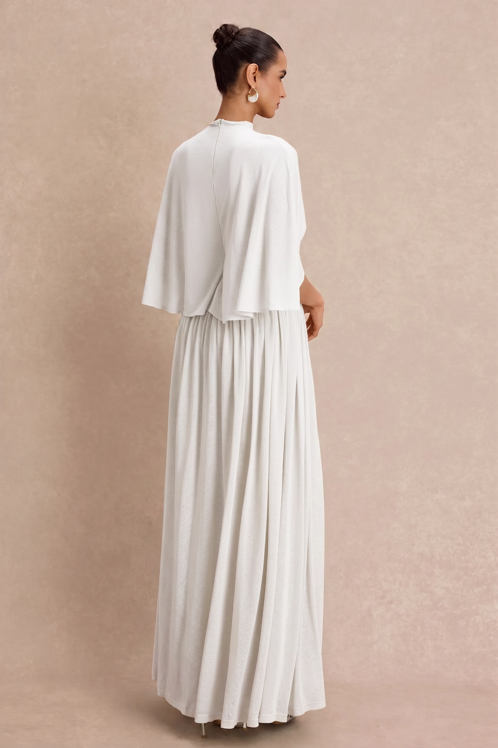 Gathering Metal Decorations Cape Sleeve Maxi Dress