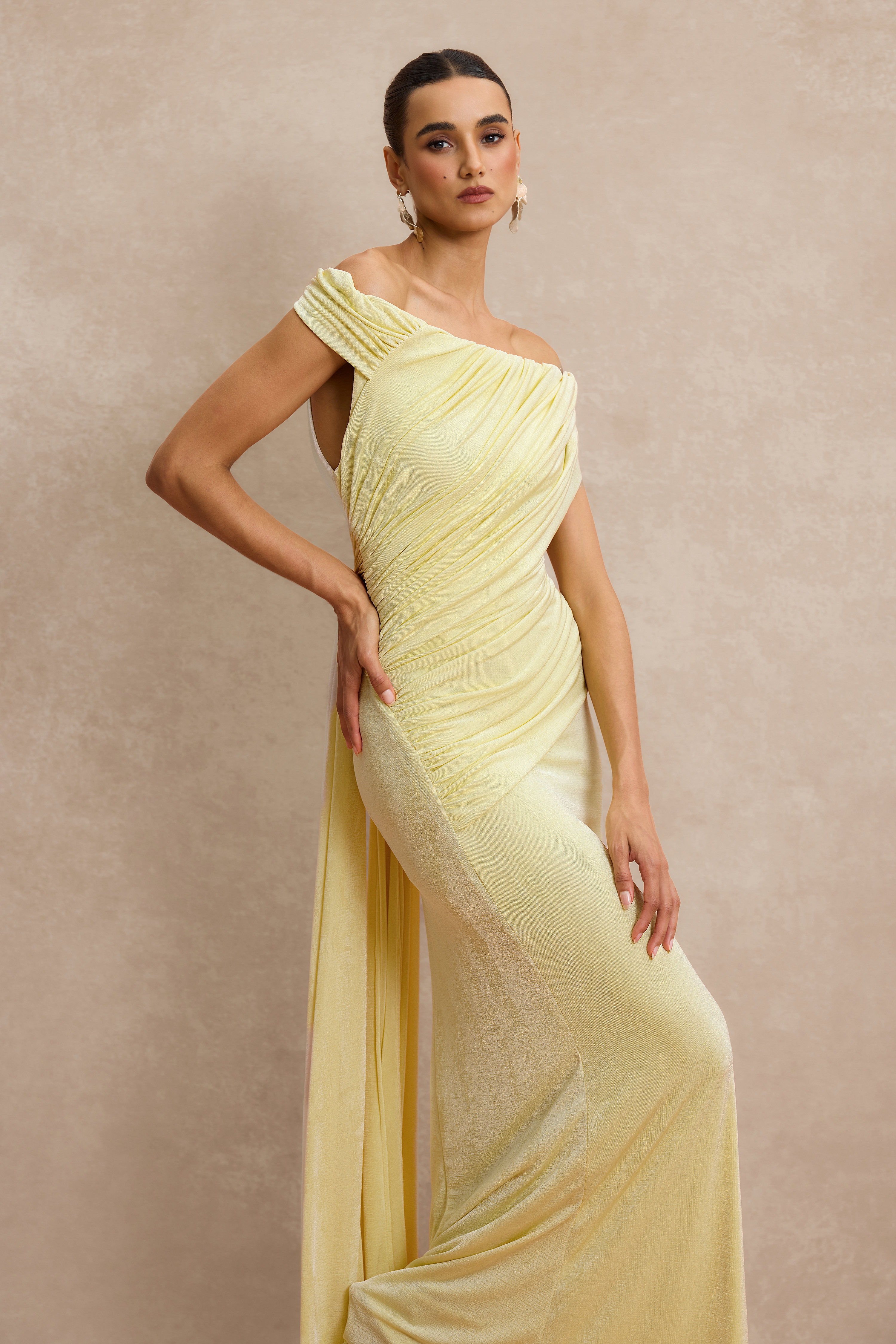 Off Shoulder Ruched Maxi Dress