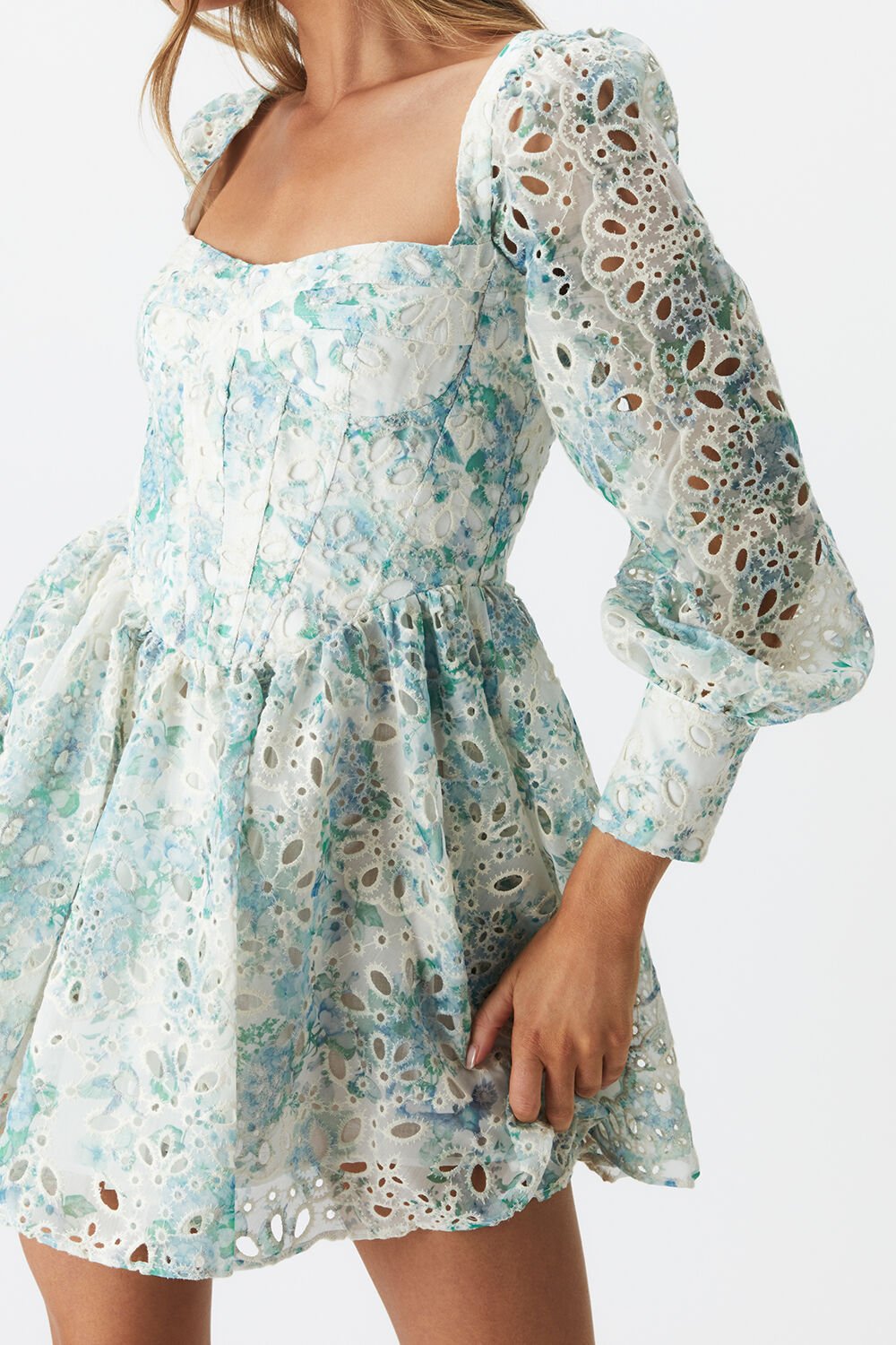 Floral Puff Long Sleeve Ruffle Mini Dress