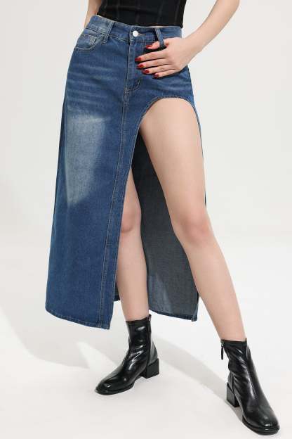 High Waist Split Denim Skirt