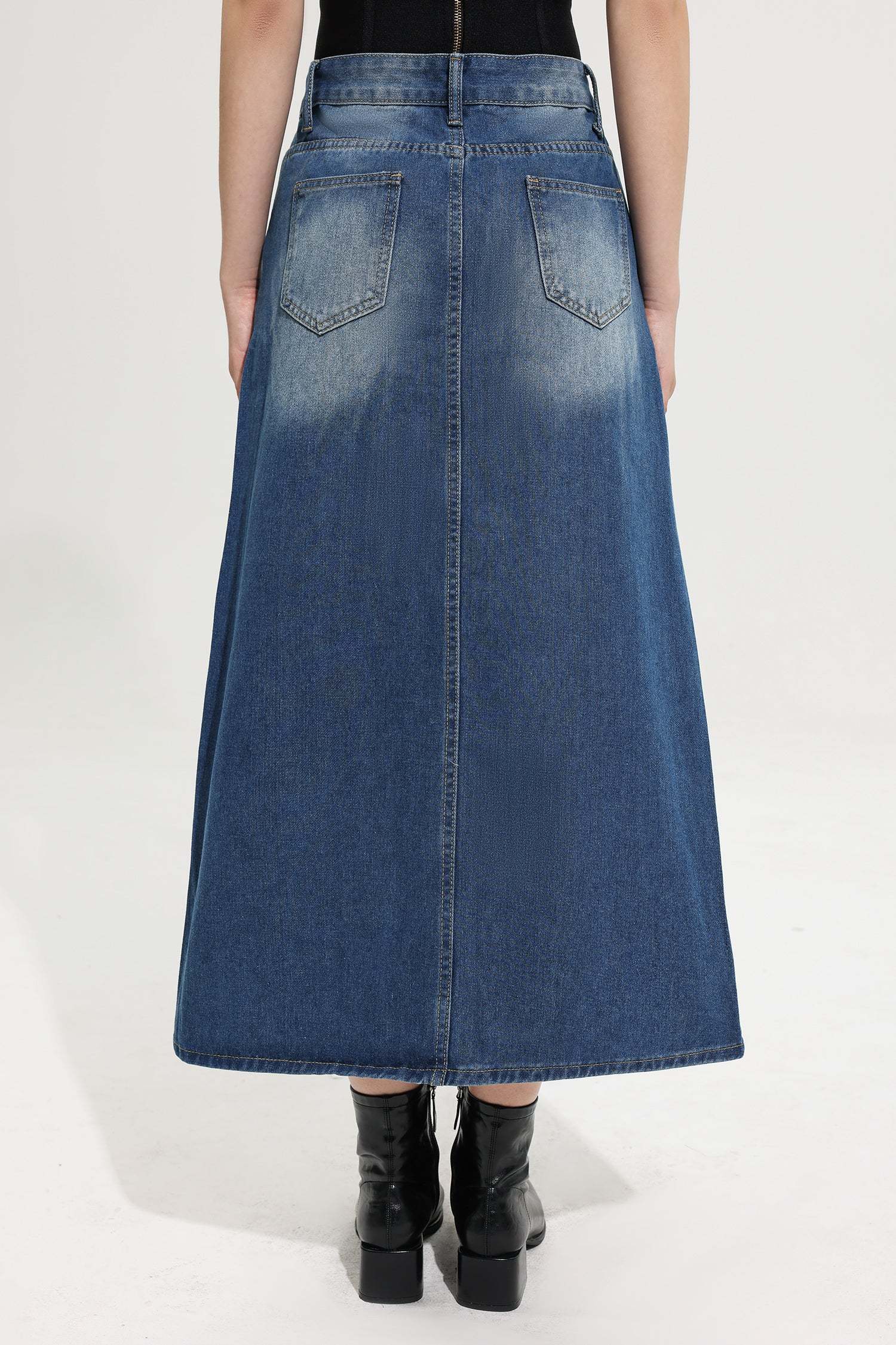 High Waist Split Denim Skirt
