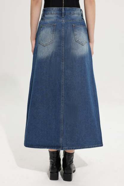 High Waist Split Denim Skirt