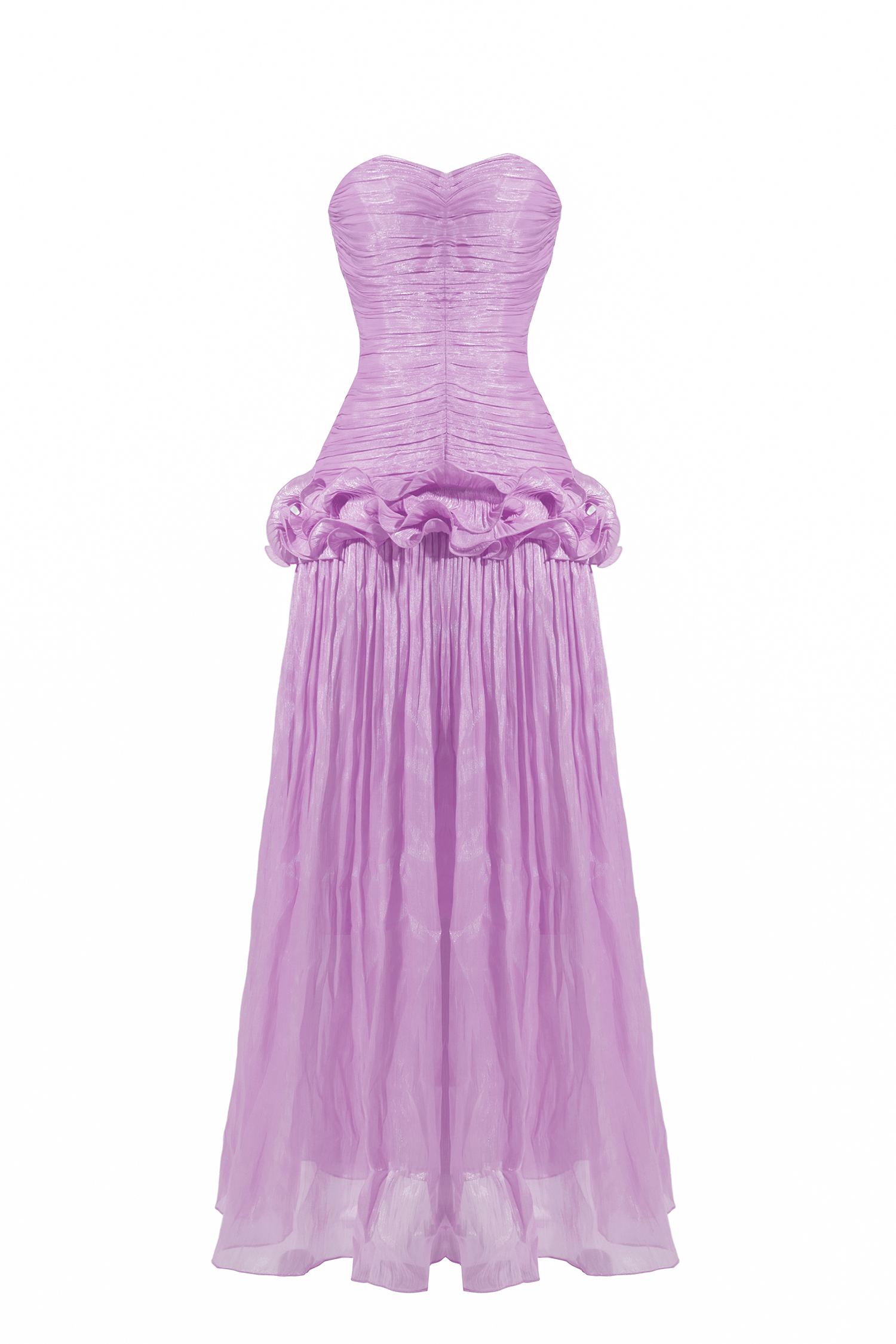 Solid Pleated Ruffle Maxi Dress