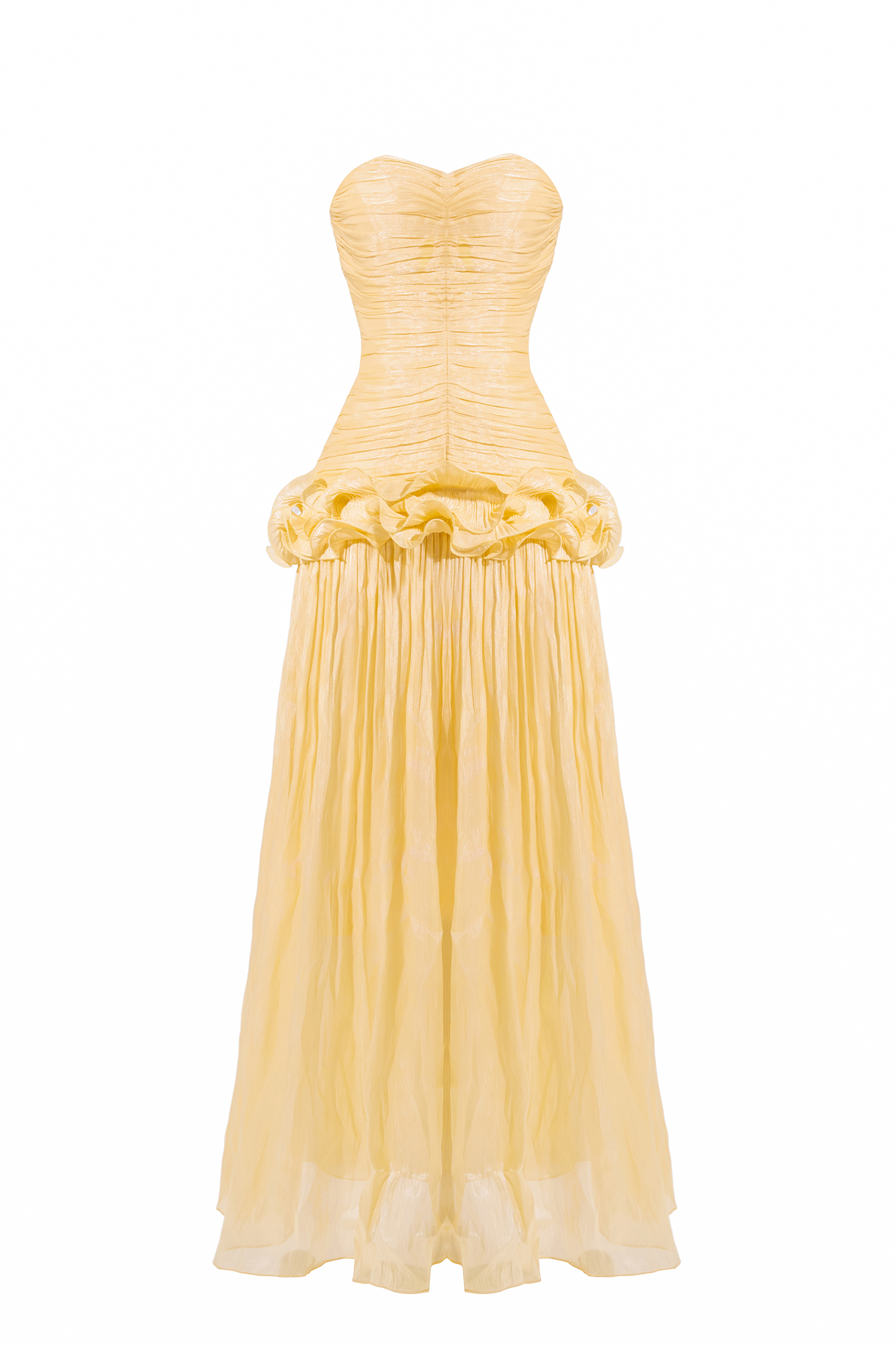 Solid Pleated Ruffle Maxi Dress