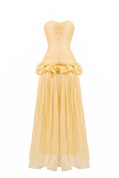 Solid Pleated Ruffle Maxi Dress