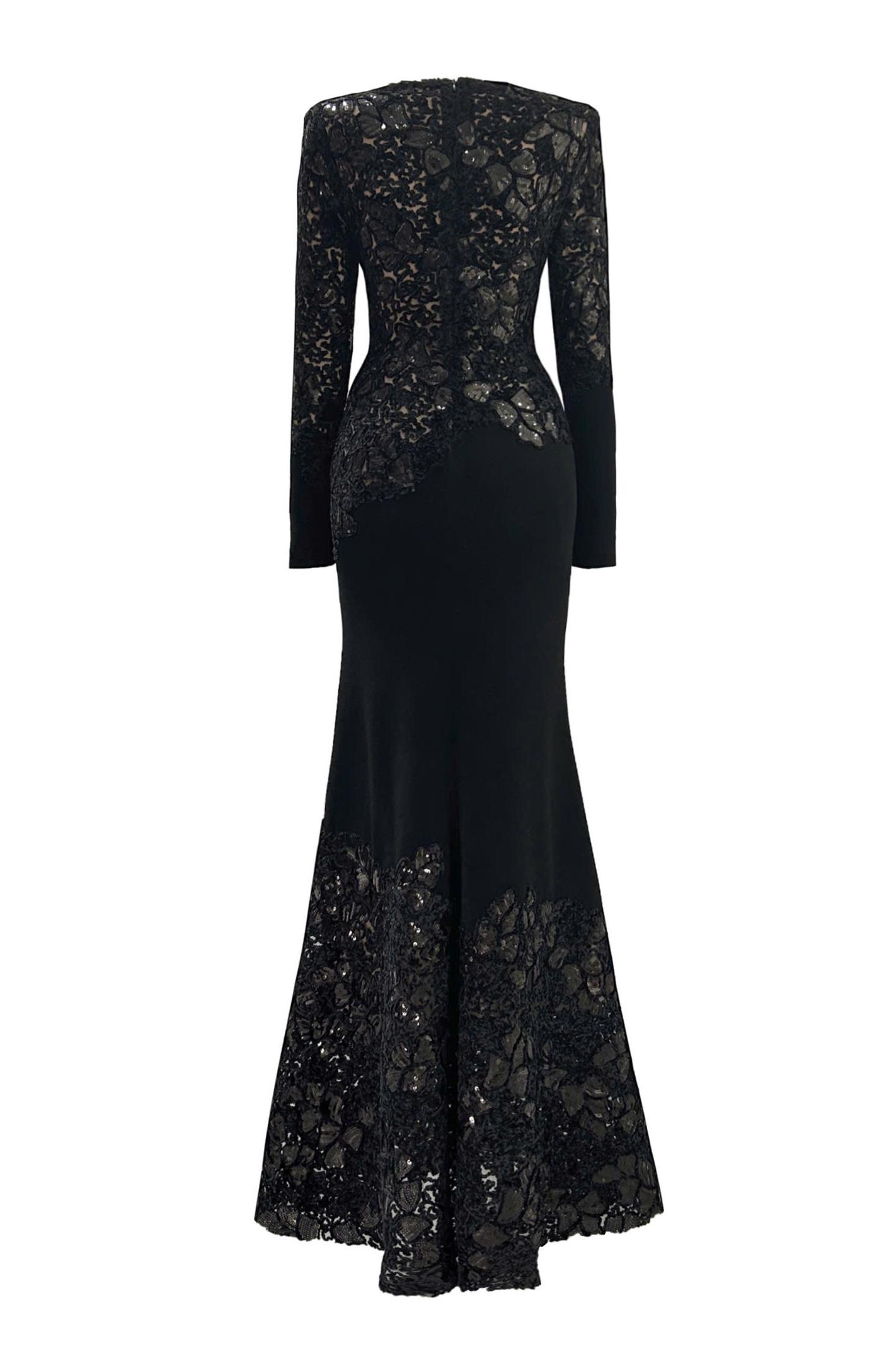 Sequin Splicing  Embroidery Long Sleeve Maxi Dress