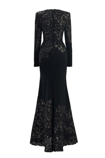 Sequin Splicing  Embroidery Long Sleeve Maxi Dress