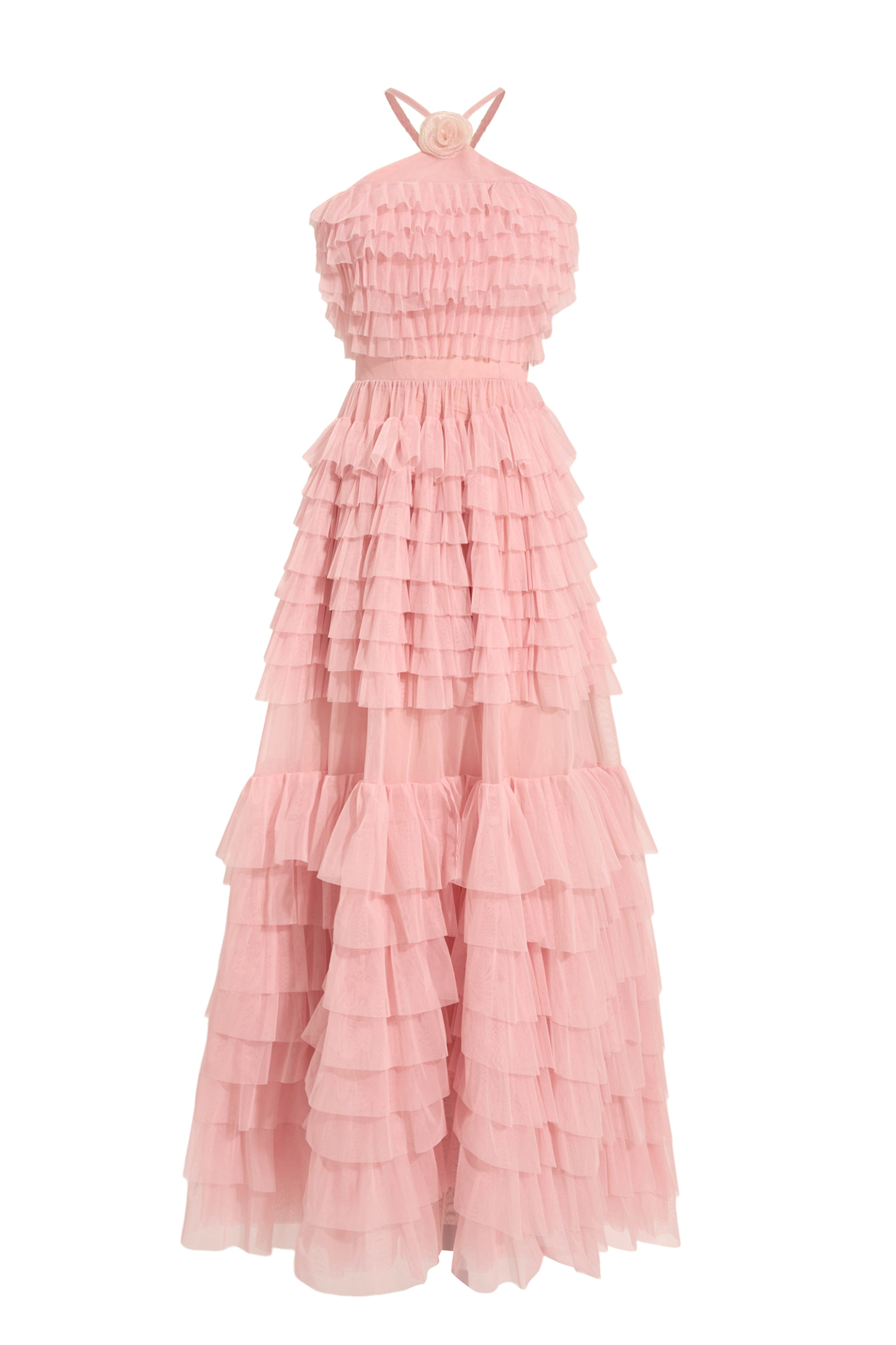 3D Flower Chiffon Tiered Midi Dress