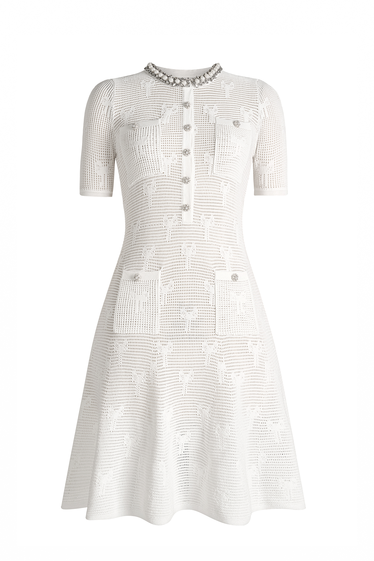 Knit Faux Pearl Rhinestone Mini Dress