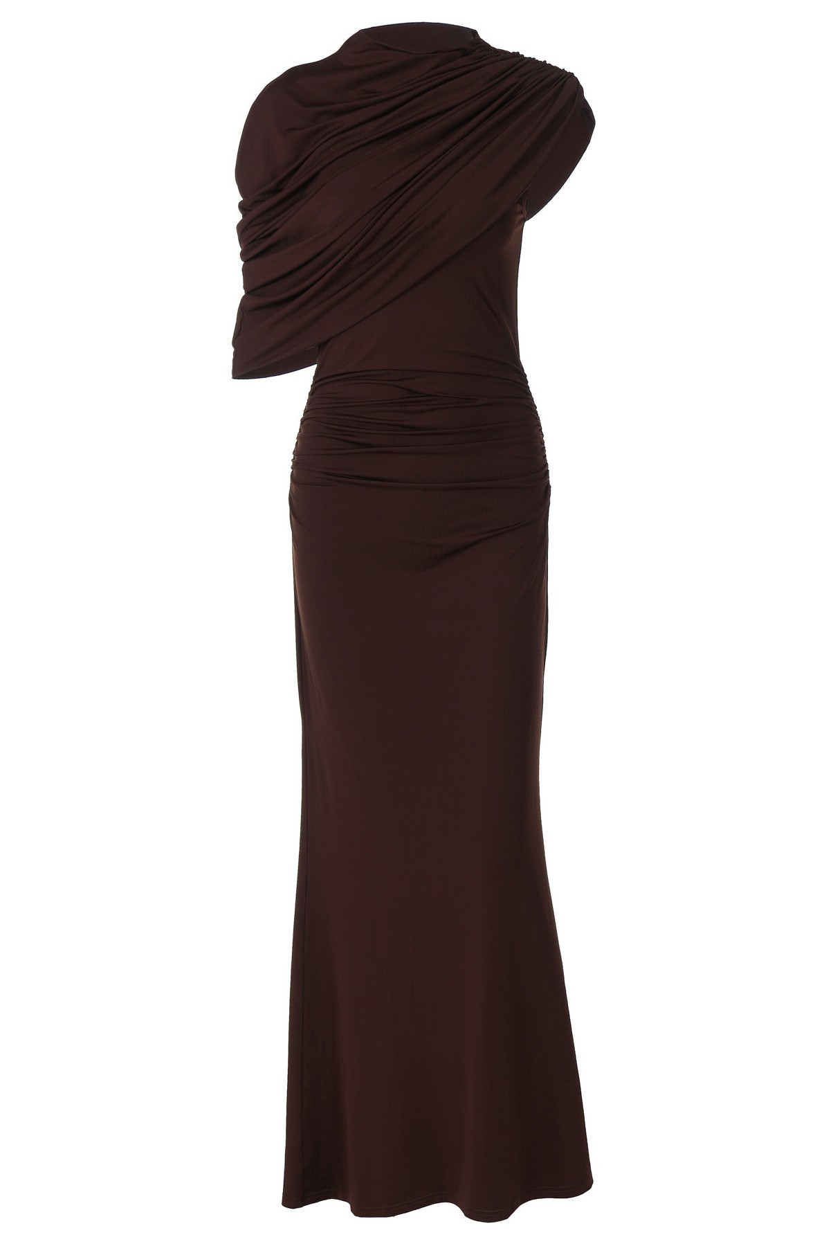 Jersey Gathering Asymmetrical Maxi Dress