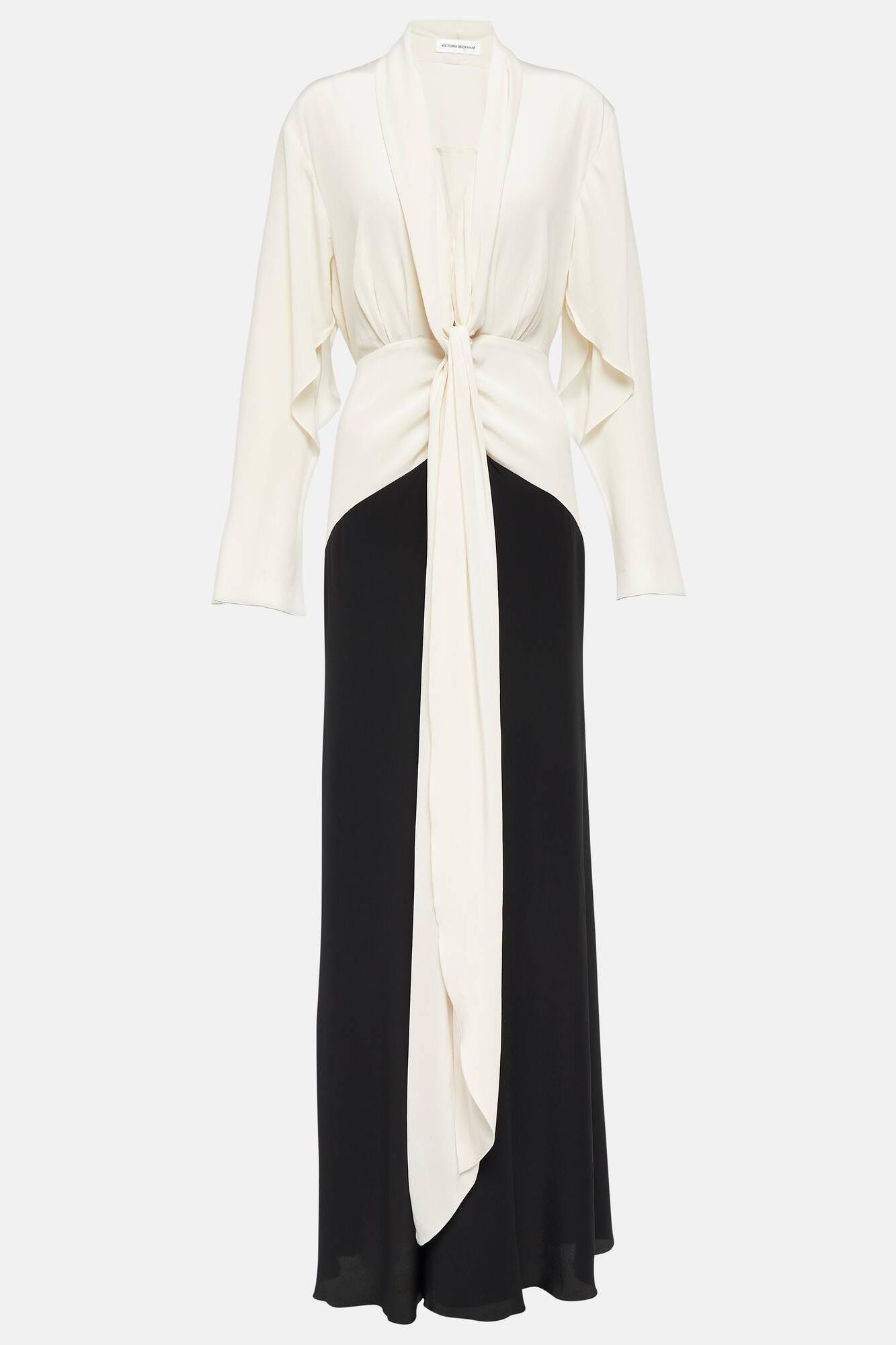 Contrast Color Splicing Lace-Up Maxi Dress