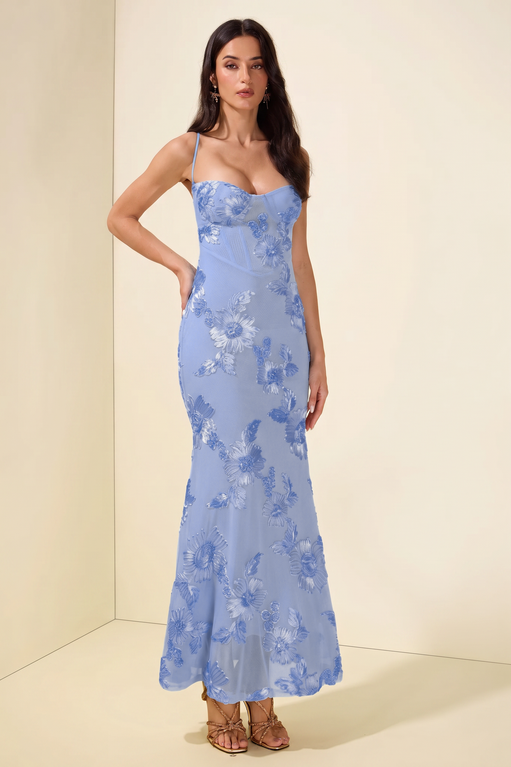 Mesh Embroidered Slip Midi Dress